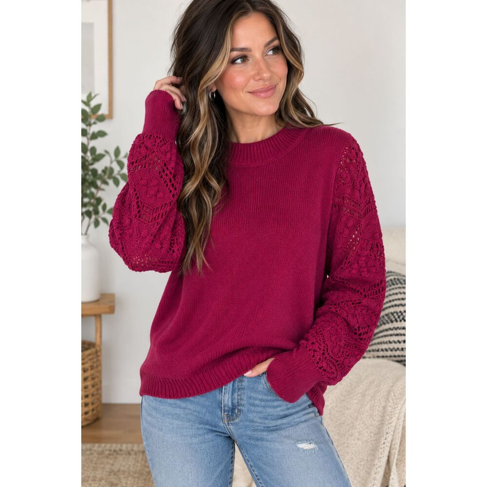 Grace & Lace Extra Large XL Berry Mock Neck Bobble Sleeve Sweater Cottagecore